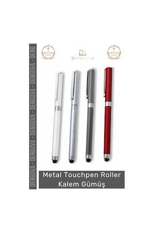 Kalem Metal Gövde Lüks Şık Prestijli Tasarım Promosyon Logolu Touchpen Roller Kalem Gümüş Çok Renkli