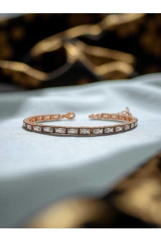 Bakır Rengi Elmas Montür Baget Taşlı Su Yolu Gümüş Bileklik Gümüş