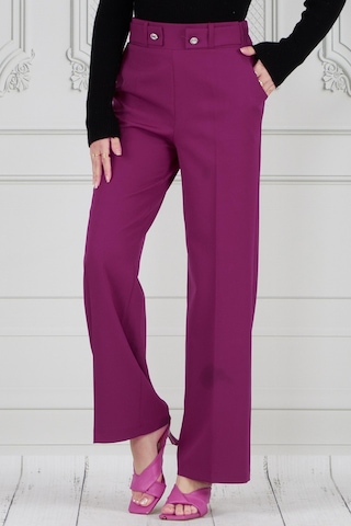 Sevitli Kemeri Düğme Detaylı Bol Paça Pantolon-mürdüm-3708-mürdüm Mürdüm