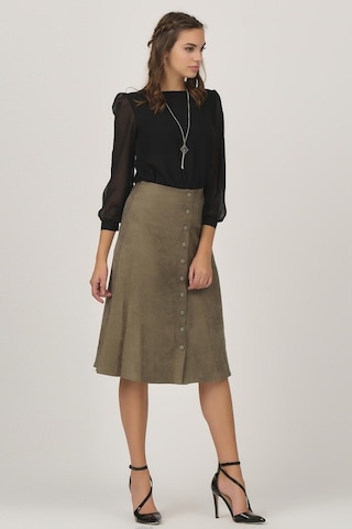 Shahiqa Kadın Önü Çıtçıtlı Suni Süet Etek