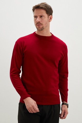 Fullamoda Basic Bisiklet Yaka Regular Fit Triko Kazak Kırmızı