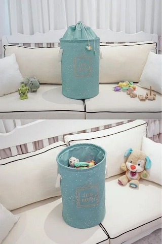 2 Adet Baby Yuvarlak Torbalı Sepet/oyuncak Sepeti/kirli Çamaşır Mavi