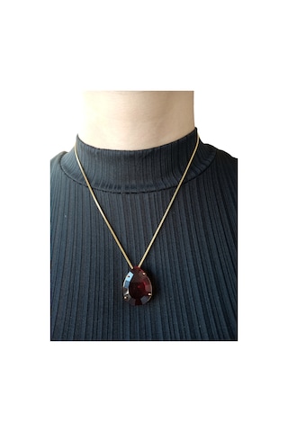 Su Damlası Taşlı Çelik Kolye-kırmızı Kırmızı