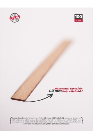 Ahşap Mum Fitili 9 Mm Genişlik Nikel Kaplama Çelik Taban, 3m Köpük Bantlı, 100 Lü Set Ahşap