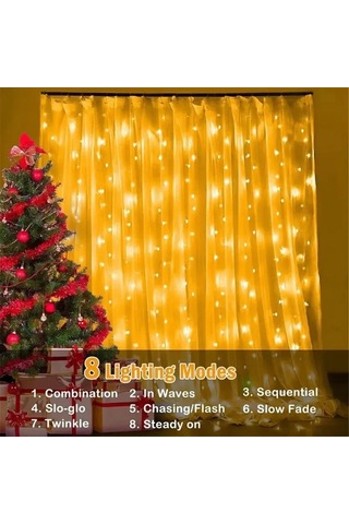 3m Güneş Enerjili Perde Işıkları Peri Işık Zinciri 8 Mod Dış Mekan Su Geçirmez Dekoratif Işıklar Peri Noel Ev Bahçe İçin Diğer