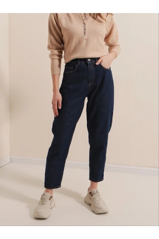 Likralı Denim Kumaş Kar Lacivert Mom Jeans Lacivert