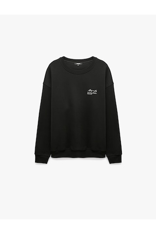 Koton Pamuklu Şardonlu Bisiklet Yaka Uzun Kollu Baskılı Sweatshirt Siyah 7wam70197mk