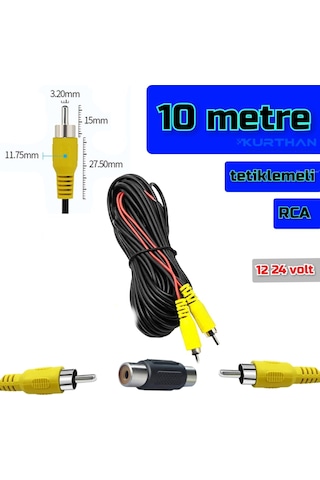 10 Metre Araç Kamerası Video Kablosu Tetiklemeli Rca Soket