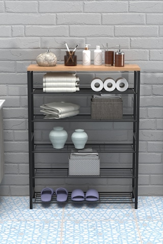 Retodesign 1891 6 Katlı Ayakkabılık Banyo Çok Amaçlı Raf Siyah - Atlantik Çam