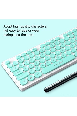 Moveevo T-wolf Tf770 2.4g Kablosuz Klavye-fare Seti, Vintage Punk Yuvarlak Tuş, Notebook His, Sessiz, Geniş Uyum, Mavi Pil Dahil Değil Diğer