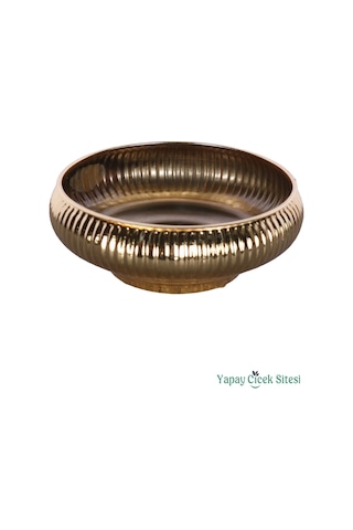 Yapay Çiçek Sitesi Metal Dekoratif Çizgili Ufo Saksı 8 Cm Altın