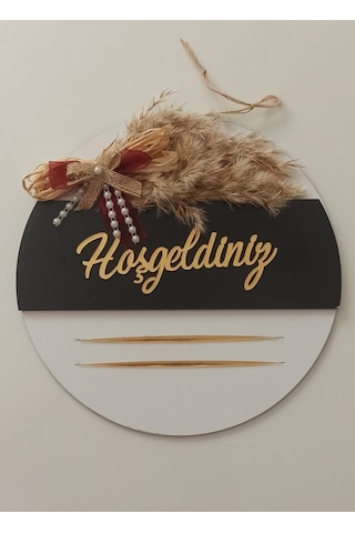Pey Aksesuar Hoşgeldiniz Yazılı Aynalı Pleksi Ahşap Kapı Süsü Dekoratif Dış Kapı Süsü Beyaz Ahşap Beyaz-siyah