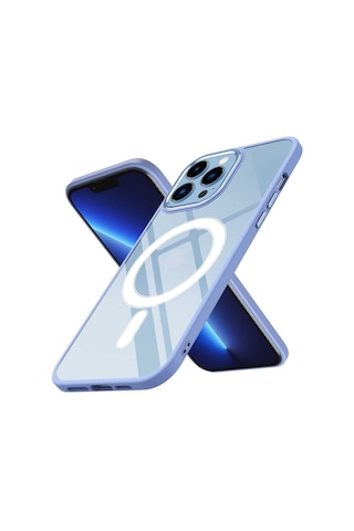 Apple Uyumlu iPhone 13 Pro Uyumlu Wireless Şarj Özellikli Zore Krom Magsafe Silikon Kılıf-lila Lila -