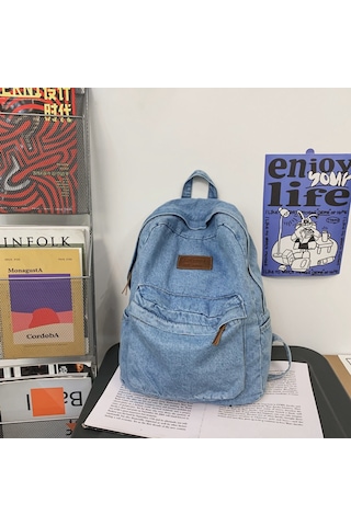 Ranyeek Hafif Dayanıklı Jean Çanta - 32x13x40cm Büyük Kapasite, Okul/iş/seyahat İçin Mavi Çok Renkli