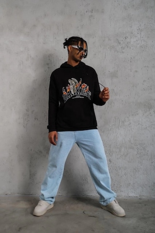 Veraura Lifestyle Erkek Oversize Kapüşonlu Sweatshirt Siyah Renk Üç İplik İçi Pamuklu Kanguru Cepli Baskılı Hoodie Rahat Kalıp Kışlık Günlük Kombinlere Uygun - Siyah
