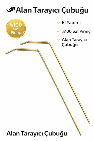 %100 Saf Pirinç Alan Tarama Çubuğu El Yapımı Profesyonel Define & Enerji Tespit Çubuğu 2 Li Set