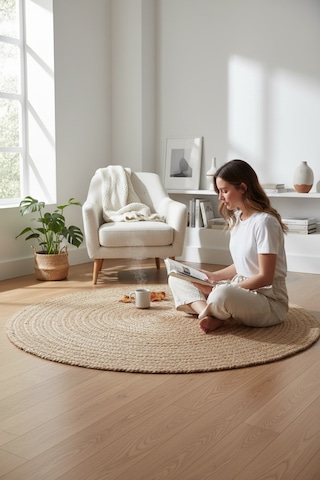 Akayev Nature Jüt Hasır Yuvarlak Natural Halı 90 Cm Kahverengi