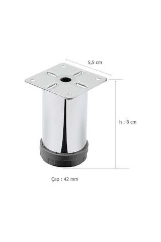 4 Adet Mobilya Ayağı Metal 8 Cm Alttan Ayarlı 42 Mm Krom Ayak