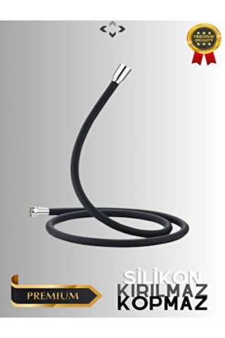 Özbest Silikonlu 150 Cm Duş Hortumu 5 Fonksiyon Başlık Mafsal Set Siyah - Krom