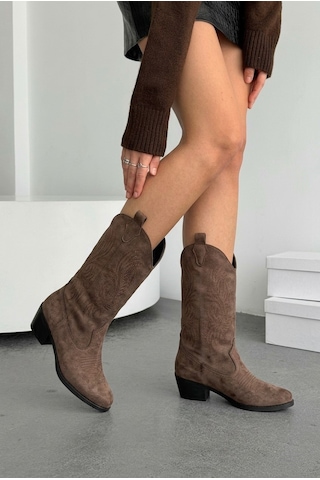 V.s.h Velvet Sara Kadın Western Basklılı Açık Kahvrenegi Kovboy Çizme -2553 Kahverengi