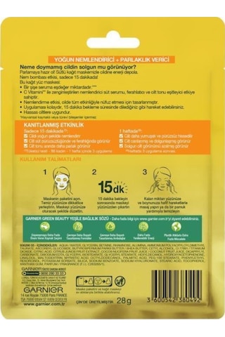 Garnier C Vitamini Parlaklık Verici Kağıt Yüz Maskesi
