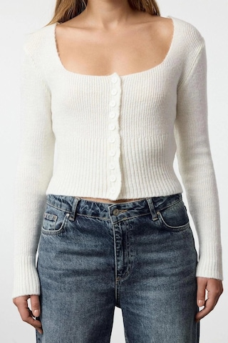 Frm Kadın Moda Şık Crop Kare Yaka Regular Crop Kare Yaka Triko Hırka ekru