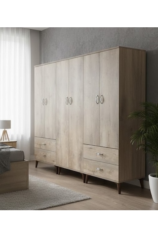 Zerkaconcept Odin 6 Kapaklı Dolap Gardırop Meşe - M1 Meşe