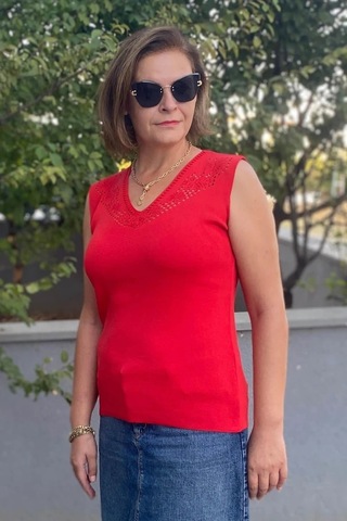 Mia Butik Kadın Lina Kırmızı Merserize Kolsuz Bluz Kırmızı