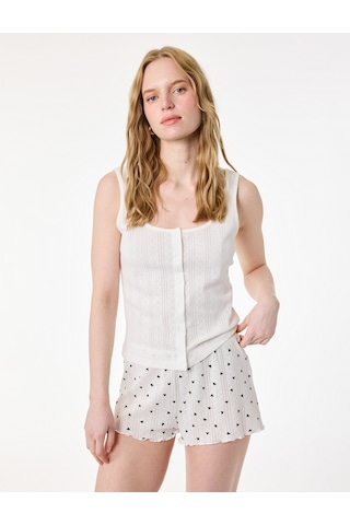 Koton Pamuklu U Yaka Düğmeli Askılı Pijama Üstü Beyaz 6slk90042mk