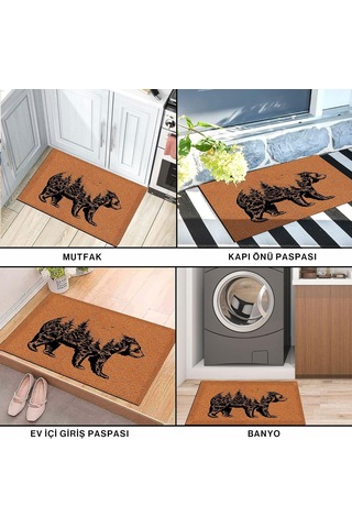 Tasarımlı Dekoratif Kapı Önü Paspas, Dış Mekan/ev İçi/banyo/mutfak/yatak Odası/giriş Paspasları Bear, 40x60 Çok Renkli