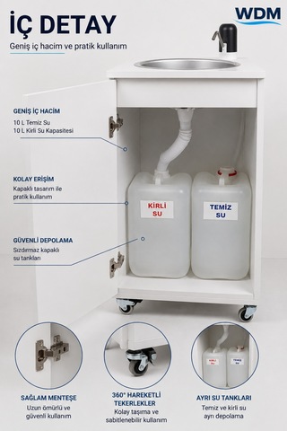 Seyyar Lavabo Mobil Yeni Yönetmeliğe Uygun Model Beyaz