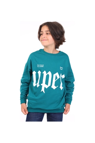 Toontoy Kids Toontoy Erkek Çocuk Baskılı Sweatshirt Petrol Mavi