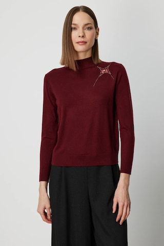 On Kadın Omzu Taş Detaylı Triko Kazak 60453 Bordo Bordo