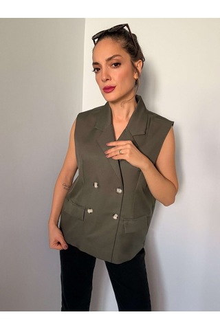 Ali Butik Haki Kruvaze Premium Yelek Haki