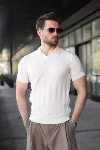 Madmext Beyaz Slim Fit Polo Yaka Triko Erkek Tişört E7491