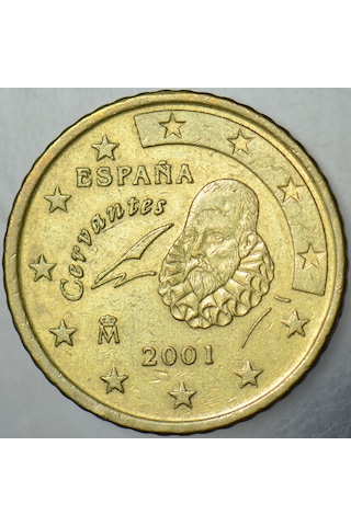 İspanya 50 Euro Cent 2001 Cervantes Temalı.