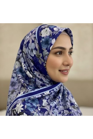Moodşal Mavi Çiçek Desenli Zera Soft Şal Mavi