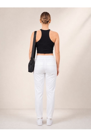 Neden Tekstil Basic Beyaz Beli Lastikli Rahat Kesim Pamuklu Pantolon