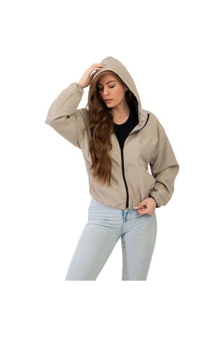 Spor Kadın Kapüşonlu Su Ve Rüzgar Geçirmez Oversize Yağmurluk - Rüzgarlık-132 Taş