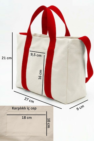 Tuttobene Harmony Mini Boy Tote Bag Kanvas Astarlı Cepli Çıtçıtlı Ayarlanabilir Askılı Kadın El Omuz Çantası - Küçük Boy Günlük Çanta Tb062 Beyaz - Kırmızı