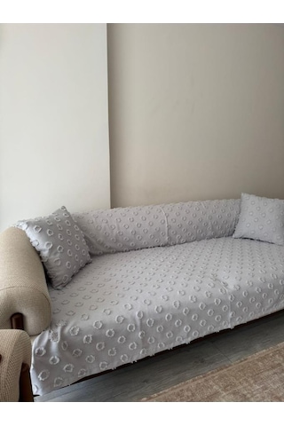 Konik Kırlent Kılıfı Hediyeli 170x210 Cm Pamuklu Koltuk Örtüsü Gri Gri