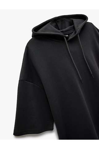 Koton Kısa Kollu Kapşonlu Pamuklu Oversize Spor Sweatshirt Antrasit 6wam70039nk Antrasit