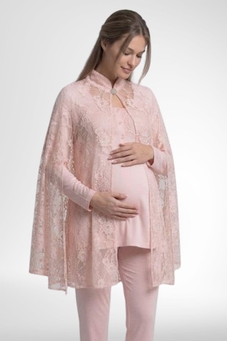 Mecit Pijama Mecit 6402 Kadın Pudra Dantel Pelerin Hamile Lohusa Pijama Takımı