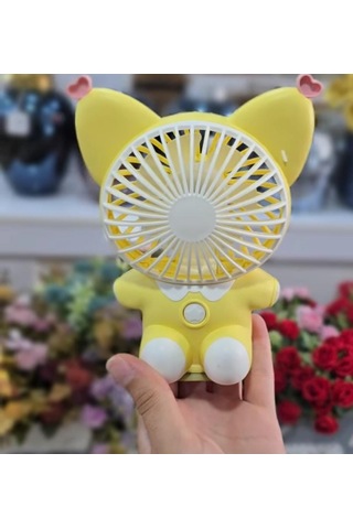 Sevimli Hayvan Masaüstü Şarzlı Özel Figürlü Sarı Renk El Fanı