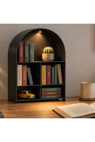 Led Işıklı Modern Metal Kitaplık Çok Amaçlı Dekoratif Raf Ev Düzenleyici Siyah