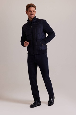 Ysf Erkek Lacivert Kolu Trikolu Slim Fit Mont