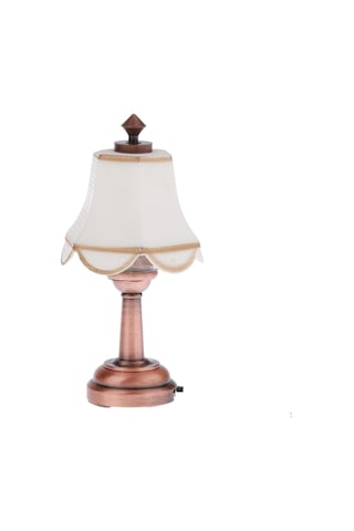 1:12 Ölçekli Led Pil Kumandalı Dollhouse Masa Lambası, Abajurlu Vintage Metal Taban