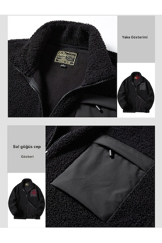 Erkek Sonbahar Ve Kış Kuzu Derisi Kalın Polar Ceket Mavi