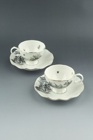 Royal Siyah Altın Yaldızlı 2 Kişilik Kahve Fincan Takımı Beyaz