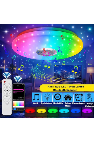 Hymark Akıllı Tavan Smart Life Rgb Led Lamba Bluetooth Müzik 60w 220v Dekoratif Aydınlatma Çok Renkli
